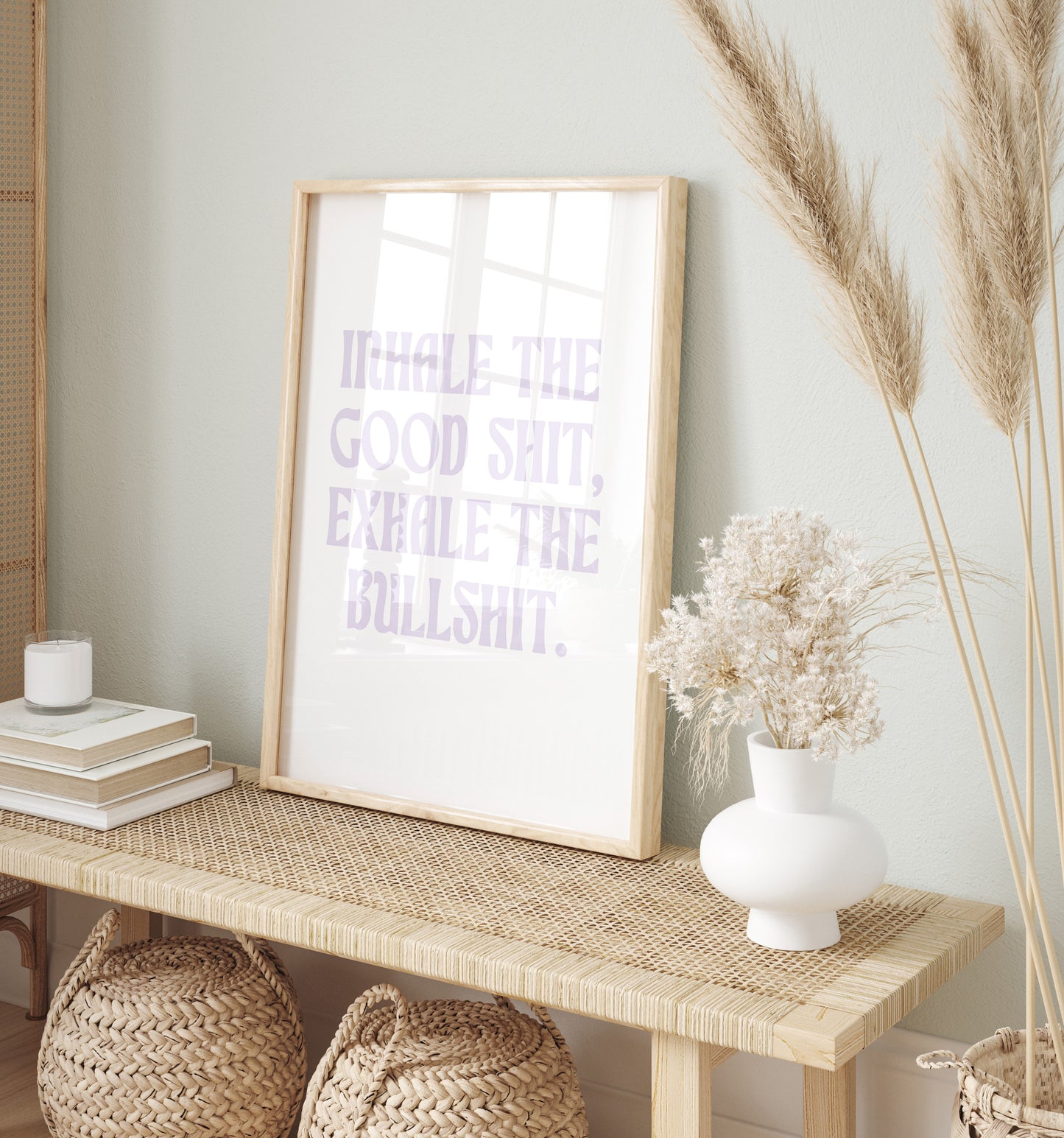 Inhale the good shit, exhale the bullshit - White on Black - Wall art