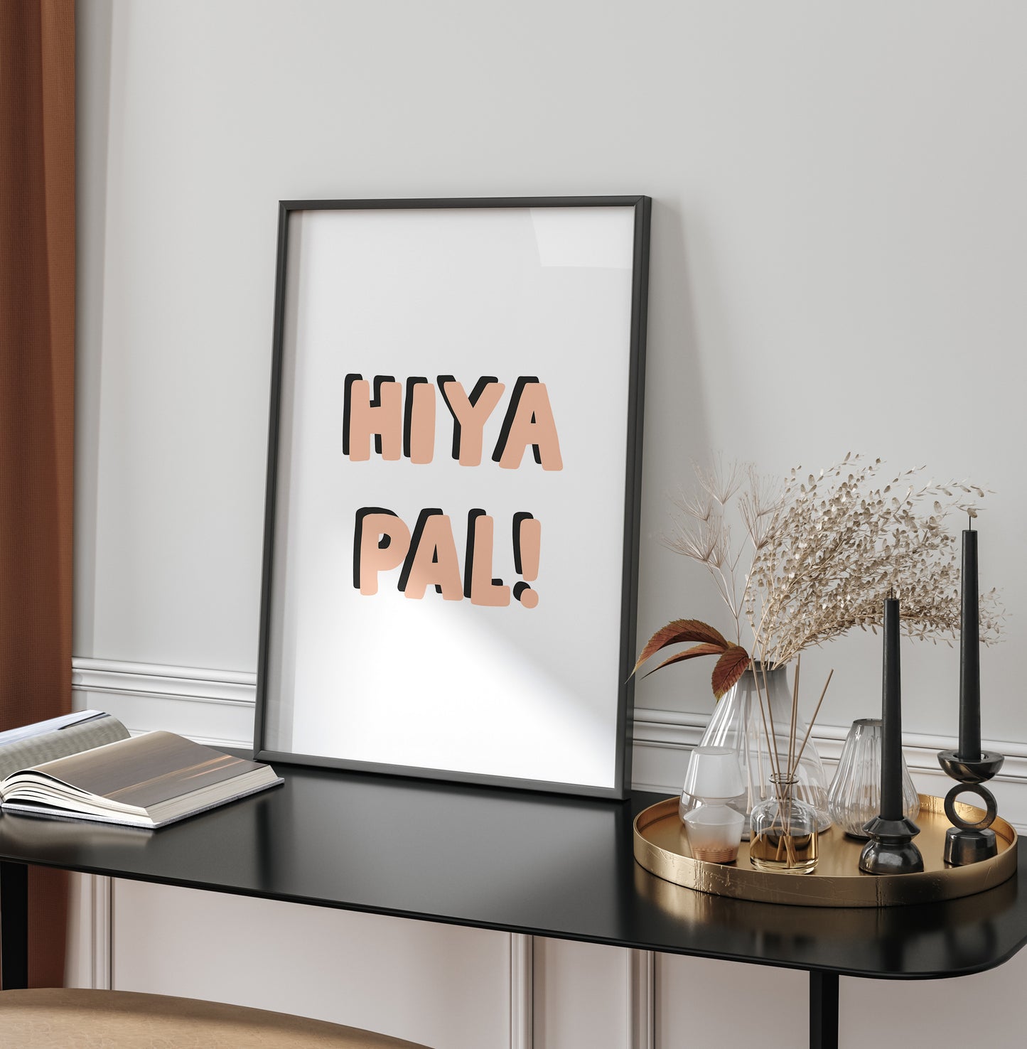 Hiya pal - Coral on White - Wall art